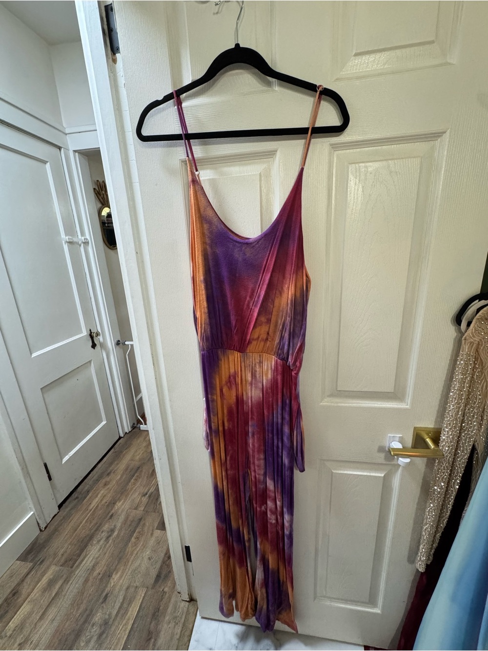 Tie-Dye Spaghetti Strap Maxi Dress in Purple & Orange